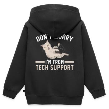 Keine Sorge, ich bin vom technischen Support - Kinder Premium Organic Zip Hoodie - Schwarz - Hinten - AI Model Kid Male (0cm)