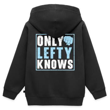 Seuls les gauchers connaissent le gaucher, gaucher Lin - Sweat Premium à capuche zippé enfant bio - noir - Dos - AI Model Kid Male (0cm)