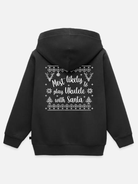 most likely to play Ukulele with Santa - Kids Premium Organic Zip-up Hoodie - black