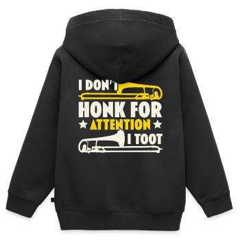 Je ne klaxonne pas pour attirer l’attention, je fais Posauni - Sweat Premium à capuche zippé enfant bio - noir - Dos - AI Model Kid Male (0cm)