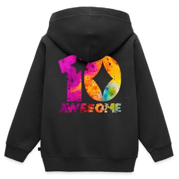 GÉNIAL 10ÈME ANNIVERSAIRE LICORNE 10 ANS - Sweat Premium à capuche zippé enfant bio - noir - Dos - AI Model Kid Male (0cm)