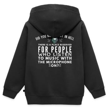 Das Mikrofon an - Kinder Premium Organic Zip Hoodie - Schwarz - Hinten - AI Model Kid Male (0cm)