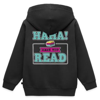 Haha Made You Read - Kinder Premium Organic Zip Hoodie - Schwarz - Hinten - AI Model Kid Male (0cm)
