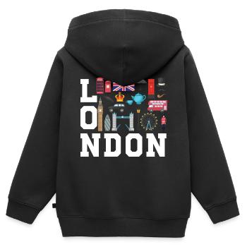 London England UK Great Britain - Kinder Premium Organic Zip Hoodie - Schwarz - Hinten - AI Model Kid Male (0cm)