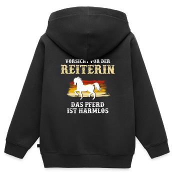 Vorsicht vor der Reiterin - Kinder Premium Organic Zip Hoodie - Schwarz - Hinten - AI Model Kid Male (0cm)