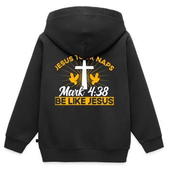Inspirierend Christlich Religiös Geschenk - Kinder Premium Organic Zip Hoodie - Schwarz - Hinten - AI Model Kid Male (0cm)