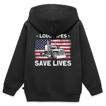 Trucker Fernfahrer Sattelzug Geschenk - Kinder Premium Organic Zip Hoodie - Schwarz - Hinten - AI Model Kid Male (0cm)