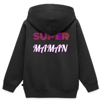 Super Maman - Sweat Premium à capuche zippé enfant bio - noir - Dos - AI Model Kid Male (0cm)
