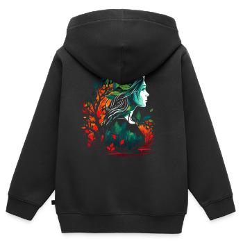 Frau als feenhafter Waldgeist Aquarell Airbrush - Kinder Premium Organic Zip Hoodie - Schwarz - Hinten - AI Model Kid Male (0cm)