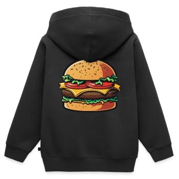 Hamburger Burger Fastfood Junkfood Käse Fleisch - Kinder Premium Organic Zip Hoodie - Schwarz - Hinten - AI Model Kid Male (0cm)