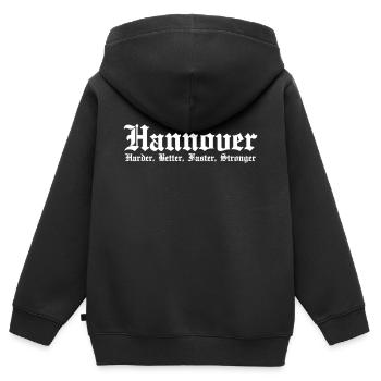 Hannover Harder Better Faster Stronger Stadt - Kinder Premium Organic Zip Hoodie - Schwarz - Hinten - AI Model Kid Male (0cm)