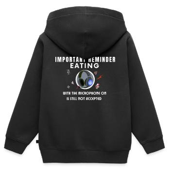 Essen mit eingeschaltetem Mikrofon - Kinder Premium Organic Zip Hoodie - Schwarz - Hinten - AI Model Kid Male (0cm)