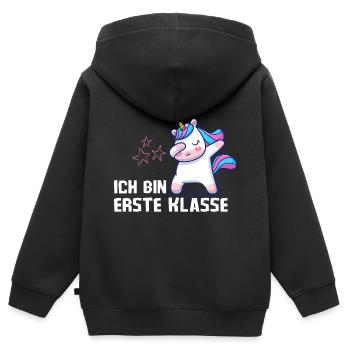 Ich bin erste Klasse Einhorn Einschulung - Kinder Premium Organic Zip Hoodie - Schwarz - Hinten - AI Model Kid Male (0cm)