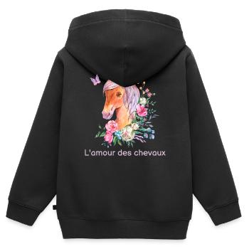 Ich liebe Pferde oder ich kann kein Pferd haben - Kinder Premium Organic Zip Hoodie - Schwarz - Hinten - AI Model Kid Male (0cm)