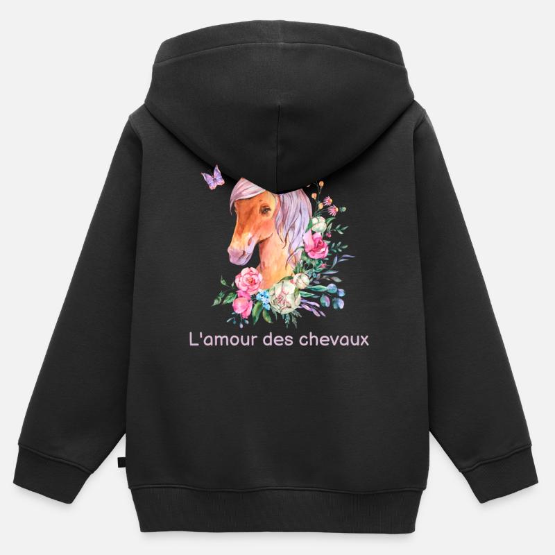 Ich liebe Pferde oder ich kann kein Pferd haben - Kinder Premium Organic Zip Hoodie - Schwarz