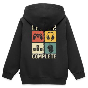 Bébé 2ème anniversaire 2 ans niveau 2 complet - Sweat Premium à capuche zippé enfant bio - noir - Dos - AI Model Kid Male (0cm)