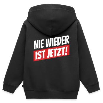 Nie wieder ist jetzt - Gegen Rechts, gegen Hetze - Kinder Premium Organic Zip Hoodie - Schwarz - Hinten - AI Model Kid Male (0cm)