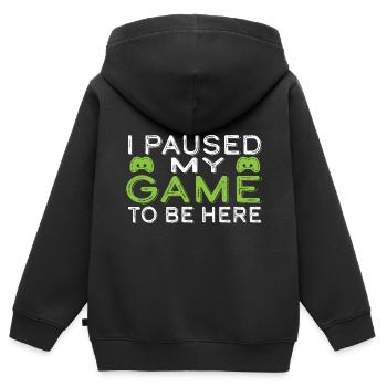 Jeu en pause - Sweat Premium à capuche zippé enfant bio - noir - Dos - AI Model Kid Male (0cm)