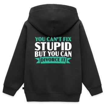 Vous ne pouvez pas guérir la stupidité, mais vous pouvez - Sweat Premium à capuche zippé enfant bio - noir - Dos - AI Model Kid Male (0cm)