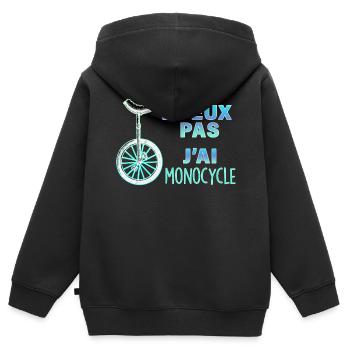 Je peux pas j'ai monocycle - Sweat Premium à capuche zippé enfant bio - noir - Dos - AI Model Kid Male (0cm)