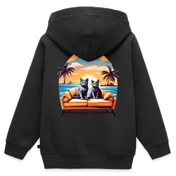 Katzen am Meer - Kinder Premium Organic Zip Hoodie - Schwarz - Hinten - AI Model Kid Male (0cm)