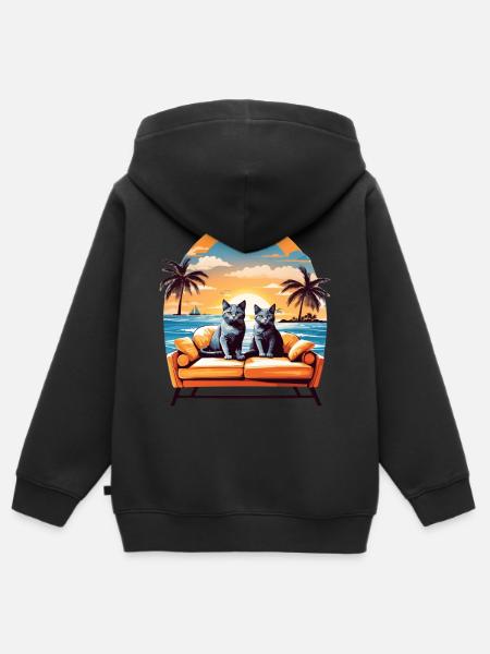 Katzen am Meer - Kinder Premium Organic Zip Hoodie - Schwarz