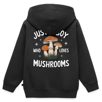 Champignons Champignons Champignon Champignon - Sweat Premium à capuche zippé enfant bio - noir - Dos - AI Model Kid Male (0cm)