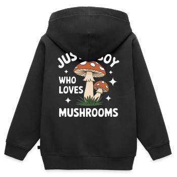 Champignons Champignons Champignon Champignon - Sweat Premium à capuche zippé enfant bio - noir - Dos - AI Model Kid Male (0cm)