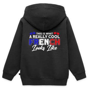 Français Drapeau Français Roots Cadeau - Sweat Premium à capuche zippé enfant bio - noir - Dos - AI Model Kid Male (0cm)
