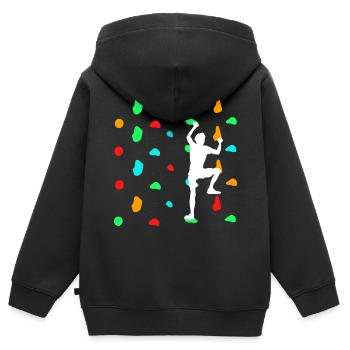 Boulderer beim Bouldern an der Kletterwand - Kinder Premium Organic Zip Hoodie - Schwarz - Hinten - AI Model Kid Male (0cm)