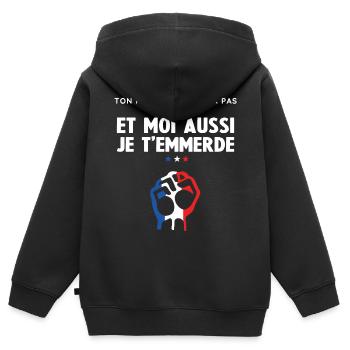 Moi aussi je t'emmerde - Sweat Premium à capuche zippé enfant bio - noir - Dos - AI Model Kid Male (0cm)