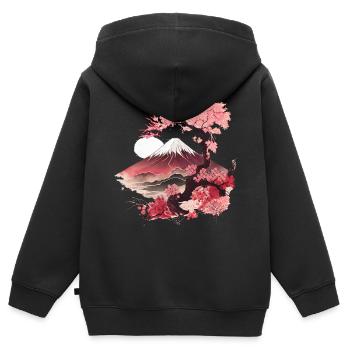 Mont fuji au printemps avec un cerisier japon - Sweat Premium à capuche zippé enfant bio - noir - Dos - AI Model Kid Male (0cm)