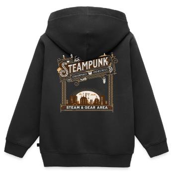 Vintage Steampunk - Zahnräder und Dampf - Kinder Premium Organic Zip Hoodie - Schwarz - Hinten - AI Model Kid Male (0cm)