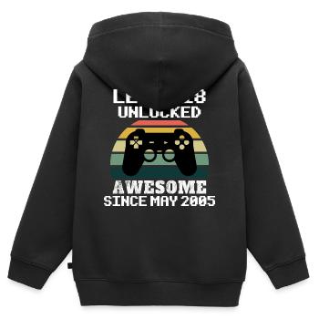 Level 18 freigeschaltet! Awesome seit Mai 2005, 18 Jahre alt - Kinder Premium Organic Zip Hoodie - Schwarz - Hinten - AI Model Kid Male (0cm)