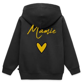 MAMIE. MAMAN. GRAND-MERE. FÊTE DES MÈRES - Sweat Premium à capuche zippé enfant bio - noir - Dos - AI Model Kid Male (0cm)
