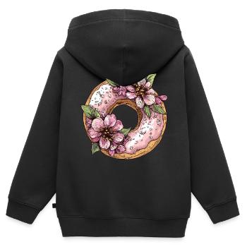 Donut mit Blüten - Kinder Premium Organic Zip Hoodie - Schwarz - Hinten - AI Model Kid Male (0cm)