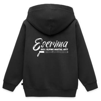 Escrima 100 % Philippin Arts martiaux Arnis Eskrimador - Sweat Premium à capuche zippé enfant bio - noir - Dos - AI Model Kid Male (0cm)