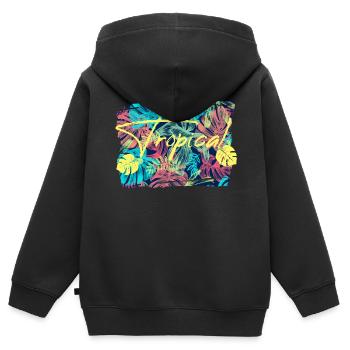 Feuilles tropicales - Sweat Premium à capuche zippé enfant bio - noir - Dos - AI Model Kid Male (0cm)