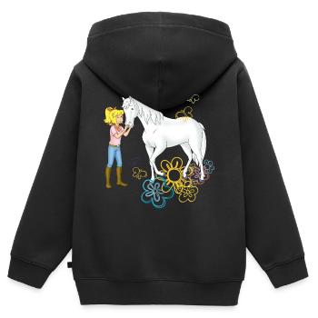 Bibi und Tina 'Sabrina mit Bibi im Blumenmeer' - Kinder Premium Organic Zip Hoodie - Schwarz - Hinten - AI Model Kid Male (0cm)
