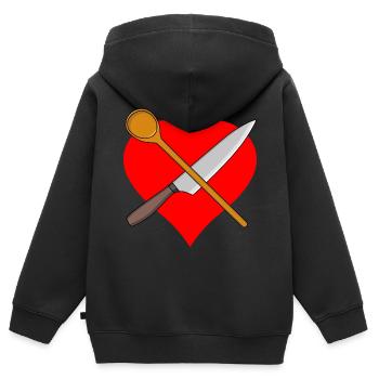 Herz Koch Kochlöffel Messer Kochkunst Restaurant - Kinder Premium Organic Zip Hoodie - Schwarz - Hinten - AI Model Kid Male (0cm)