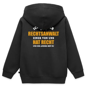 Ich bin der Rechtsanwalt - einer von uns hat Recht - Kinder Premium Organic Zip Hoodie - Schwarz - Hinten - AI Model Kid Male (0cm)