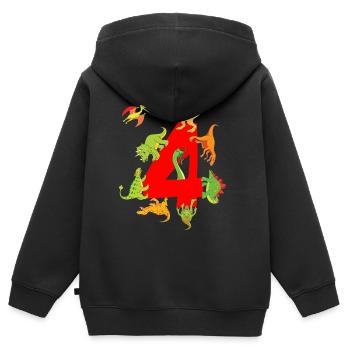 Dinosaure 4 ans garçon 4ème anniversaire Dino - Sweat Premium à capuche zippé enfant bio - noir - Dos - AI Model Kid Male (0cm)