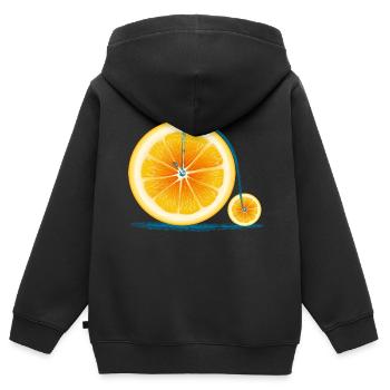 Orange vintage vieux vélo avec rétro cycle Cadre - Sweat Premium à capuche zippé enfant bio - noir - Dos - AI Model Kid Male (0cm)