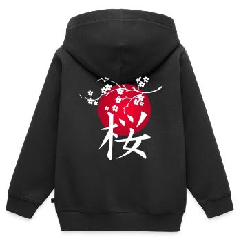 Weiße japanische Kirsche und rote Sonne - Kinder Premium Organic Zip Hoodie - Schwarz - Hinten - AI Model Kid Male (0cm)