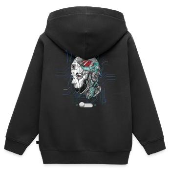 Tête de robot avec oiseau dans la tête cyber technologie AI - Sweat Premium à capuche zippé enfant bio - noir - Dos - AI Model Kid Male (0cm)