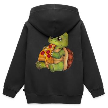 Lustige Schildkröte mit Pizza Turtle Geschenkidee - Kinder Premium Organic Zip Hoodie - Schwarz - Hinten - AI Model Kid Male (0cm)