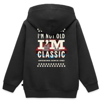 Pas vieux - classique depuis 1983 - Sweat Premium à capuche zippé enfant bio - noir - Dos - AI Model Kid Male (0cm)
