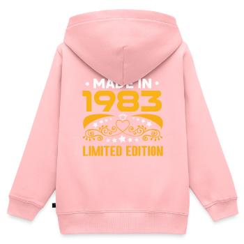 Fabriqué en 1983 Edition limitée - Sweat Premium à capuche zippé enfant bio - rose - Dos - AI Model Kid Female (0cm)