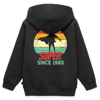 Super depuis 1983 - Sweat Premium à capuche zippé enfant bio - noir - Dos - AI Model Kid Male (0cm)