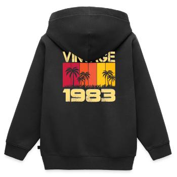 Millésime 1983 - palmiers ensoleillés - Sweat Premium à capuche zippé enfant bio - noir - Dos - AI Model Kid Male (0cm)